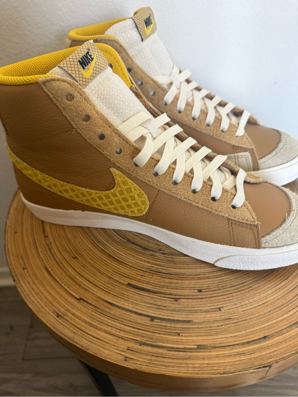 Nike Men’s Vintage High-Top Sneakers in Tan and Yellow